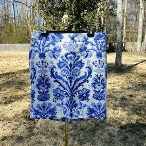 Merona Blue Damask Cotton Stretch Pencil Skirt